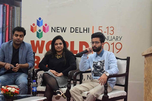 Antar Atreya speaking at the World Book Fair 2019 with Ajay Setia